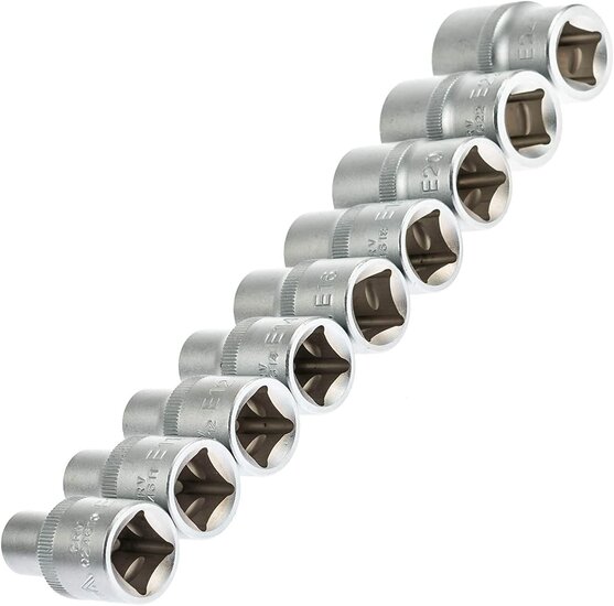 E-Torxdoppen set met doppenrail - 9 delig - Inwendige torxdoppen - Torx dop - ASTA