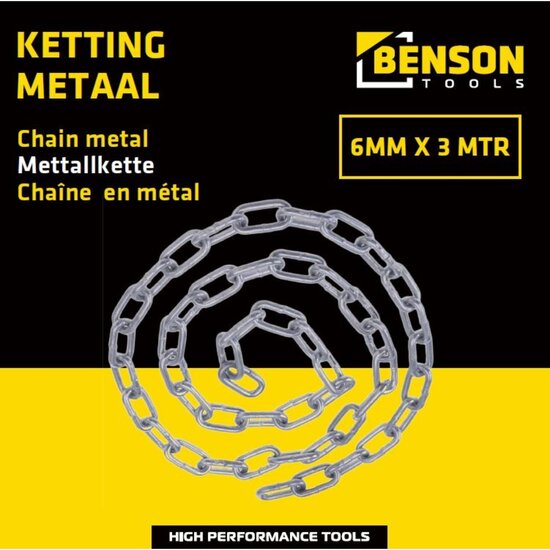 Ketting metaal - 6 mm x 3 meter - Borgketting - Benson