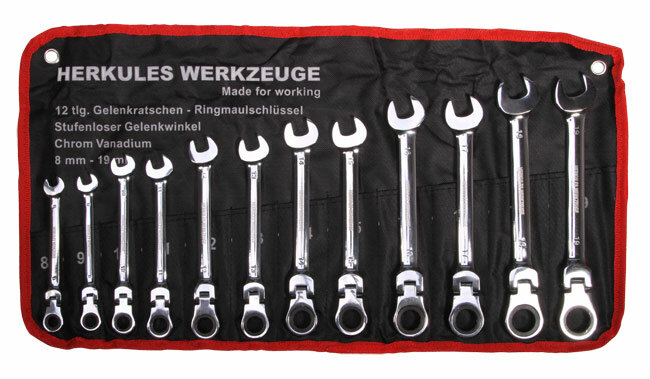 Flex steek ringratel sleutel set - 12 delig - Sleutelset - Ringsleutel