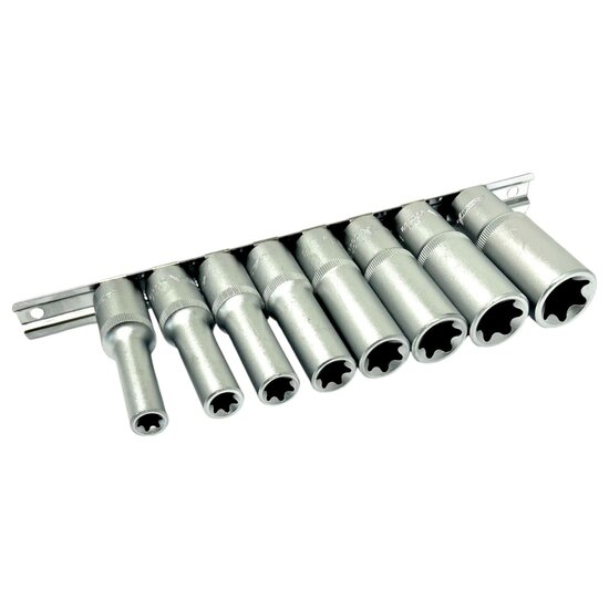 E-Torxdoppen set met doppenrail - 8 delig - 1/2&#039;&#039; - Inwendige torxdoppen - Torx dop - ASTA