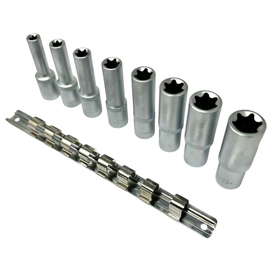 E-Torxdoppen set met doppenrail - 8 delig - 1/2&#039;&#039; - Inwendige torxdoppen - Torx dop - ASTA