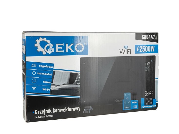 Zwarte verwarmingspaneel met LCD scherm - 2500 Watt - Convectorkachel - Wifi - GEKO