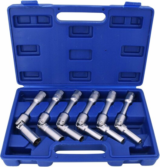 Verlengde bougiesleutel set - 3/8&#039;&#039; aansluiting - Bougie dop - Knikbaar - 8 tot 16 mm - Bougiedoppen