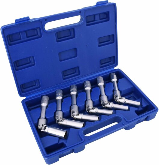 Verlengde bougiesleutel set - 3/8&#039;&#039; aansluiting - Bougie dop - Knikbaar - 8 tot 16 mm - Bougiedoppen