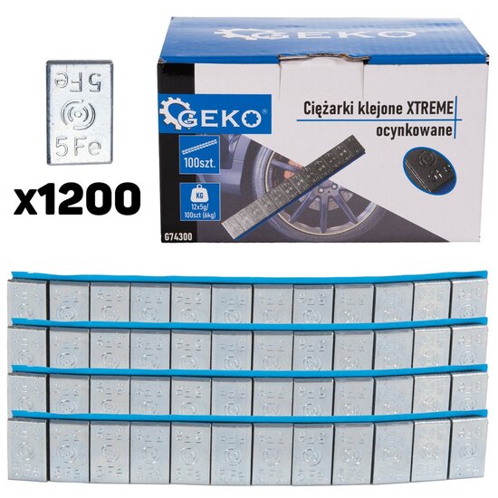 Plaklood gegalvaniseerd - 12x5 gram - Kleefgewicht - 100 strips - Plakgewicht - Balanceer lood - GEKO