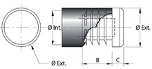 Rond insteekdop - 70mm - 4 stuks - Vlak geribbelde eindkap - Inslagdop - Kunststofdop